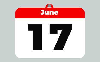 June, 17. White and red calendar.