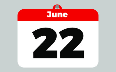 June, 22. White and red calendar.