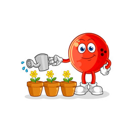 bowling ball watering the flowers mascot. cartoon vector