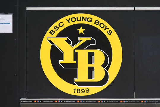 Close-up of logo of Swiss football club YB at football stadium Wankdorf at City of Bern, capital of Switzerland, on a sunny summer day. Photo taken June 16th, 2022, Bern, Switzerland.