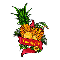 pineapple with ribbon vector illustration