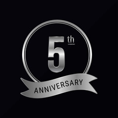 5th anniversary logo silver color for celebration event, wedding, greeting card, invitation, round
