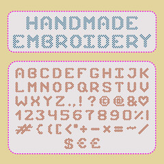 Handmade pixel embroidery font glyphs letters alphabet