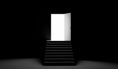 Open door in a dark room. 3d render