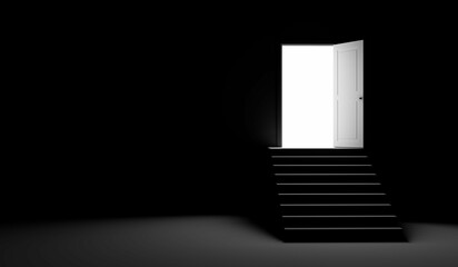 Open door in a dark room. 3d render