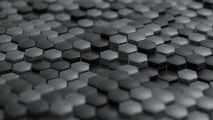 Black and gray hexagons . Presentation, background, science, technology.3d illustration
