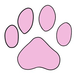 Stamp with a pink cat's paw. Pawprints icon isolated on white background.