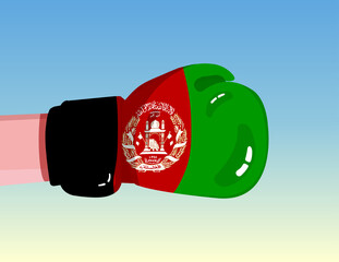 Flag of Afghanistan on boxing glove. Confrontation between countries with competitive power. Offensive attitude. Separation of power. Template ready design.