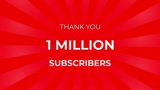 Thank you 1 Million Subscribers Text on Red Background with Rotating White Rays