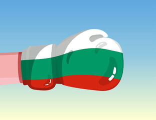 Flag of Bulgaria on boxing glove. Confrontation between countries with competitive power. Offensive attitude. Separation of power. Template ready design.