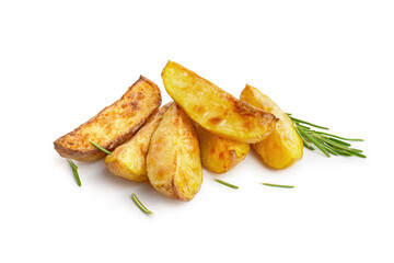 Baked potatoes with rosemary on white