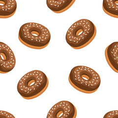 Chocolate donut seamless pattern vector cartoon illustration on white background. Dessert pattern. Doughnut with chocolate topping