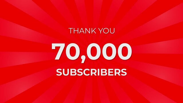 Thank you 70000 Subscribers Text on Red Background with Rotating White Rays