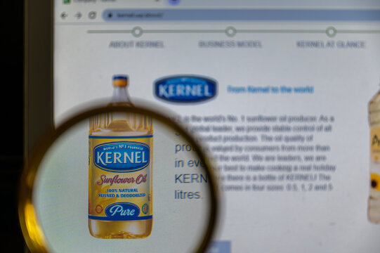 Web page of Kernel Group. Kernel is the largest producer of sunflower oil in Ukraine. The company exports oil and grain. Ukraine, Mykolaiv - 06 29 2022