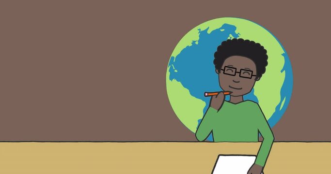 Animation of teacher with globe icon on green background