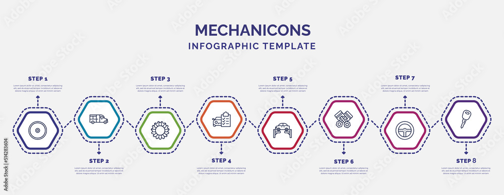 Poster infographic template with icons and 8 options or steps. infographic for mechanicons concept. include