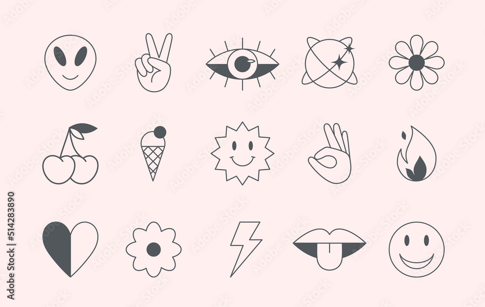 Canvas Prints vector set of linear fun patches,stickers,geometric shapes in 90s style.abstract icons or symbols in