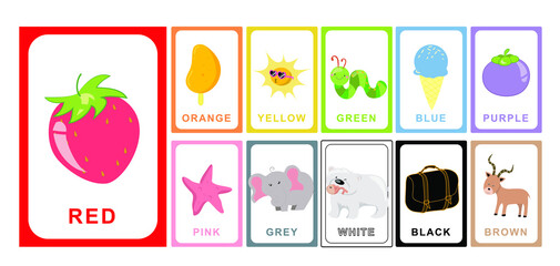 Color flashcard for children. Educational worksheet for preschool. Vector illustration file.