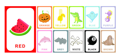 Fototapeta na wymiar Color flashcard for children. Educational worksheet for preschool. Vector illustration file.