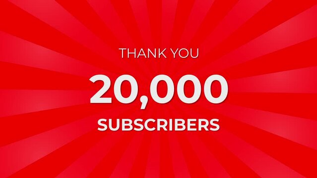 Thank you 20000 Subscribers Text on Red Background with Rotating White Rays