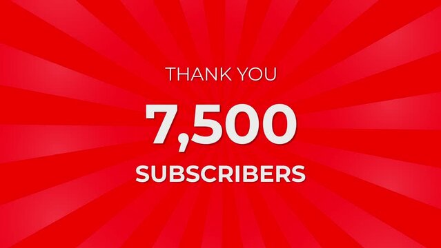 Thank you 7500 Subscribers Text on Red Background with Rotating White Rays