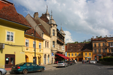  Street in downtown of Sighisoara, Romania