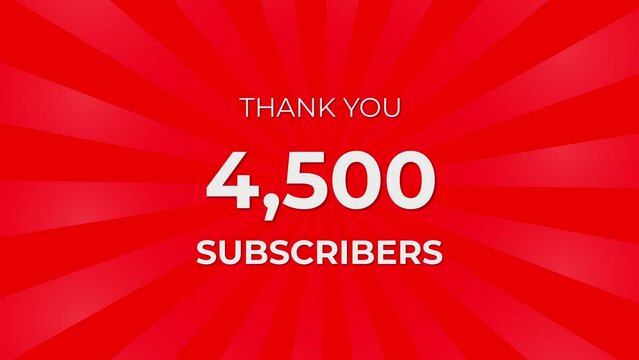 Thank you 4500 Subscribers Text on Red Background with Rotating White Rays
