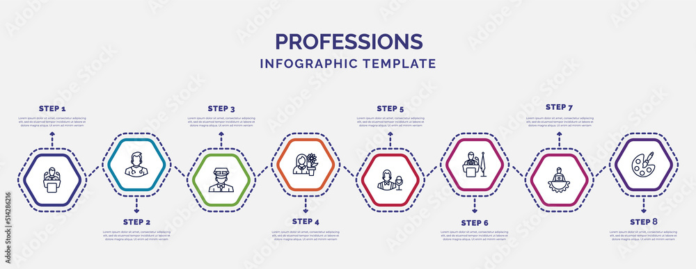 Aufkleber infographic template with icons and 8 options or steps. infographic for professions concept. include