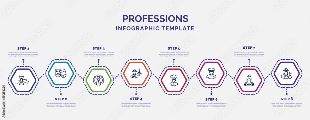 Poster infographic template with icons and 8 options or steps. infographic for professions concept. include