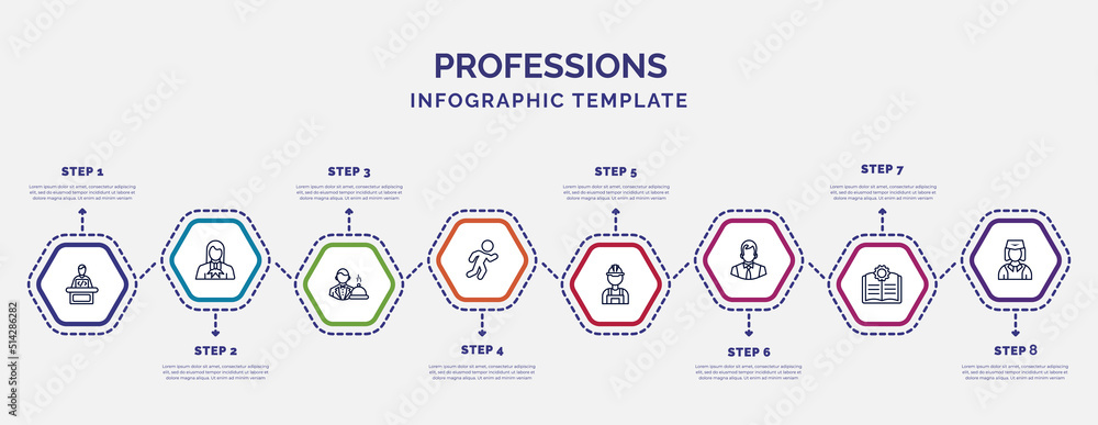 Poster infographic template with icons and 8 options or steps. infographic for professions concept. include