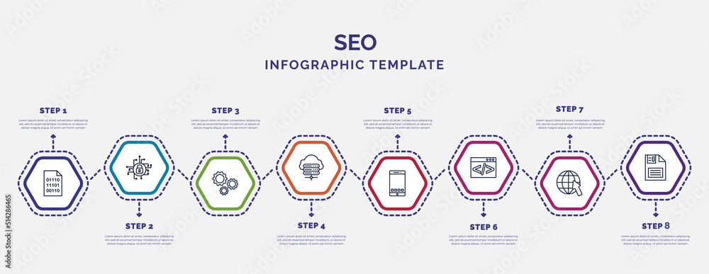 Poster infographic template with icons and 8 options or steps. infographic for seo concept. included binary