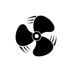 Fan black icon. Fan blades silhouette. Vector illustration flat design. Isolated on white background. Pictogram of equipment for cooling. Propeller glyph.