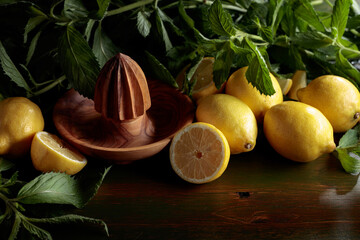 Fresh juicy lemons with mint.