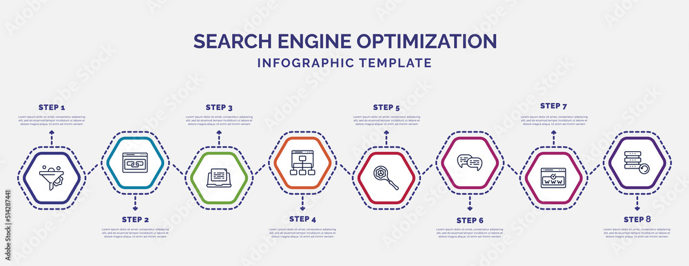 Poster infographic template with icons and 8 options or steps. infographic for search engine optimization c