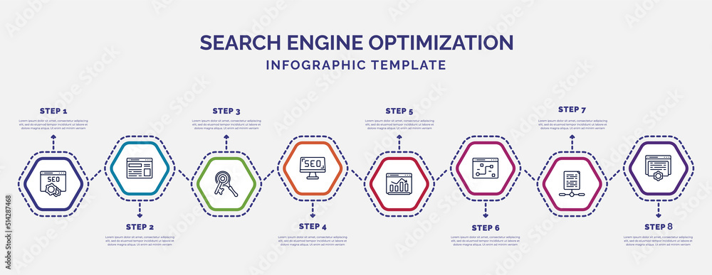 Poster infographic template with icons and 8 options or steps. infographic for search engine optimization c