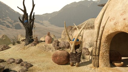 3d illustration of a Traditional tribal hut of african people