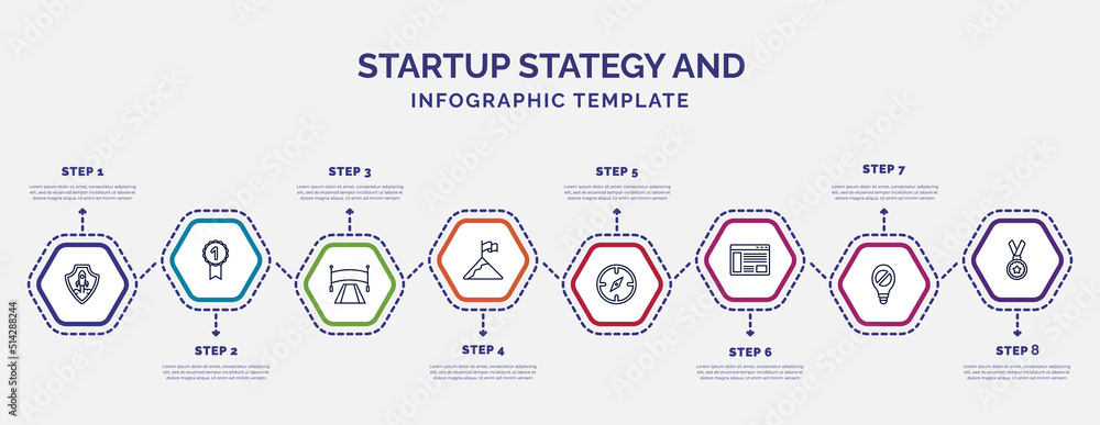 Poster infographic template with icons and 8 options or steps. infographic for startup stategy and concept.