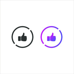 Thumb up or like icon button, in solid and gradient color