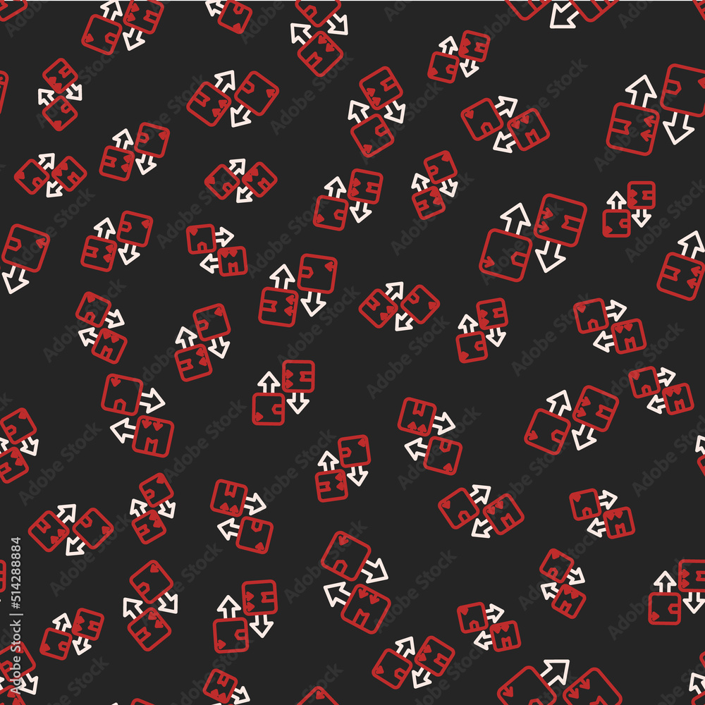 Poster line cardboard box with traffic symbol icon isolated seamless pattern on black background. box, pack