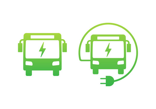 Electric city bus. Electric bus charging. EV icon. Vector stock illustration.