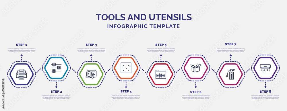 Poster infographic template with icons and 8 options or steps. infographic for tools and utensils concept. 
