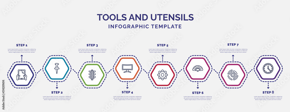 Poster infographic template with icons and 8 options or steps. infographic for tools and utensils concept. 