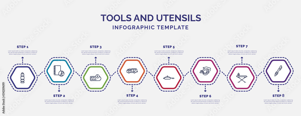 Poster infographic template with icons and 8 options or steps. infographic for tools and utensils concept. 