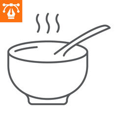Soup line icon, outline style icon for web site or mobile app, food and meal, bowl vector icon, simple vector illustration, vector graphics with editable strokes.