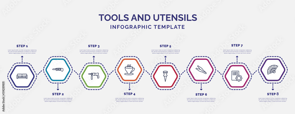 Poster infographic template with icons and 8 options or steps. infographic for tools and utensils concept. 