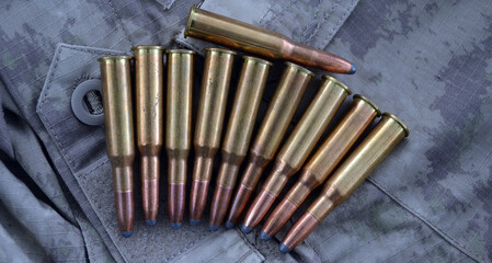 Ammunition 7,62x54 with camo background