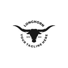 Longhorn simple flat logo design vector - obrazy, fototapety, plakaty