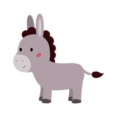 Cartoon donkey on white background. Kawaii farm animal. Flat style vector illustration.