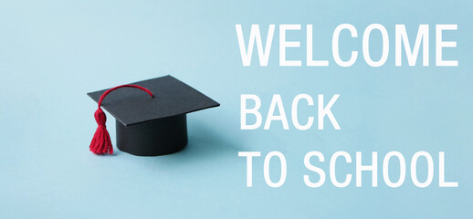 Back to school banner. Student cap 
