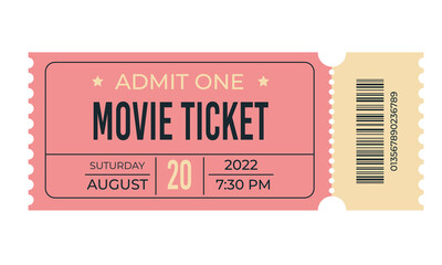 Movie ticket template. Movie admission coupon design. Cinema coupon for festivals, event, theater, concert, play. Vector illustration isolated on white background